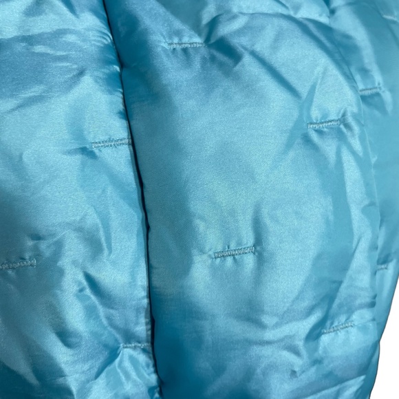 Goose Down Puffer Vest M Feather Cluster Turtleneck Zip Belted Embroidered Blue - Picture 11 of 13